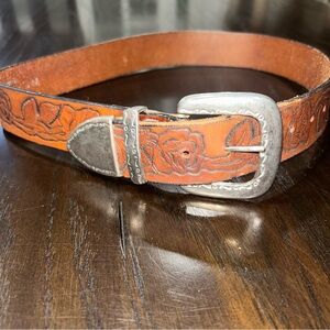 Leather Belt with Roses small/medium